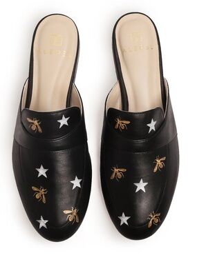 Alepel Metallic bees and stars black mule